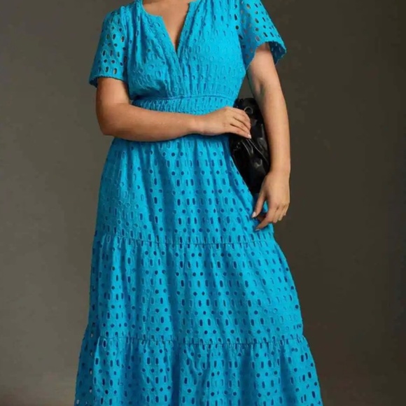 LAST ONE NWT Anthropologie Somerset Maxi Dress Eyelet Edition BLUE LARGE PETITE - Picture 1 of 10